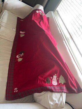 Pottery Barn Kids Red Christmas Tablecloth Snowman Tree Plaid Border Holiday